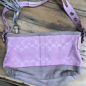 Coach pink material & grey suede purse bag